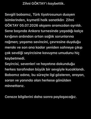 Oyuncu Zihni G&ouml;ktay hayatını kaybetti
