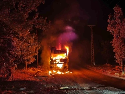 Park halindeki kamyon cayır cayır yandı
