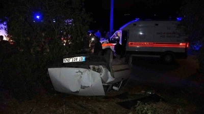 Pehlivanın kullandığı otomobil takla attı: 4 yaralı

