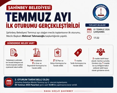 Şahinbey Belediye Meclisi Temmuz Ayı İlk Oturumunu Ger&ccedil;ekleştirdi