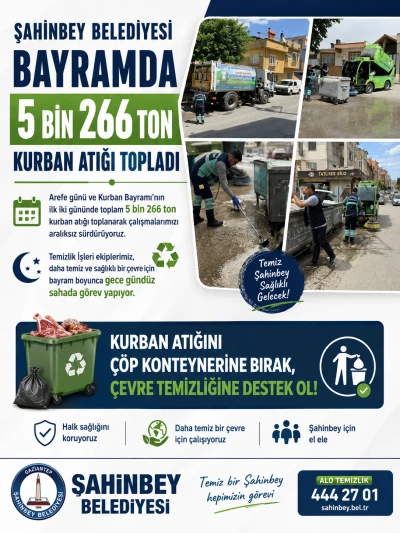 Şahinbey Belediyesi Bayramda 5 Bin 266 Ton Kurban Atığı Topladı