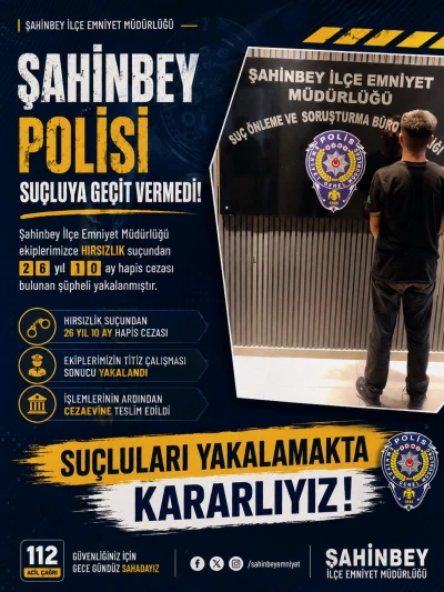Şahinbey Polisi Firari H&uuml;k&uuml;ml&uuml;y&uuml; Kıskıvrak Yakaladı
