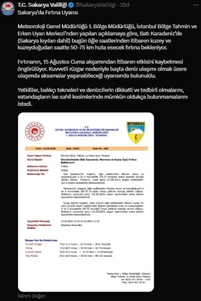 Sakarya kıyılarında fırtına uyarısı
