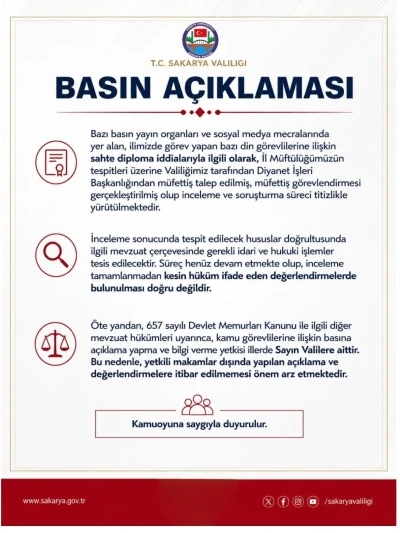 Sakarya Valiliğinden sahte imam iddialarına ilişkin a&ccedil;ıklama
