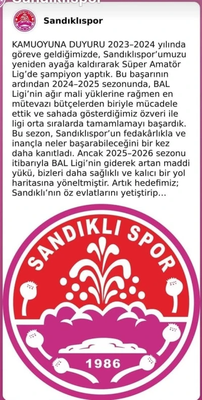 Sandıklıspor, BAL ligine katılmama kararı aldı
