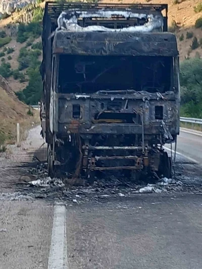 Seyir halindeki çekici alevlere teslim oldu
