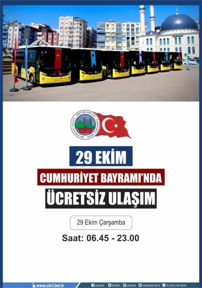 Siirt’te 29 Ekimde toplu taşıma ücretsiz
