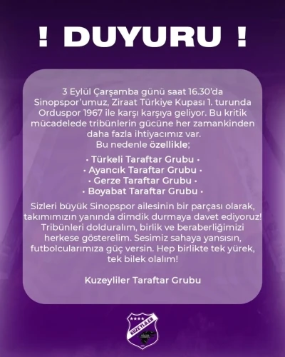 Sinopspor taraftarından destek çağrısı
