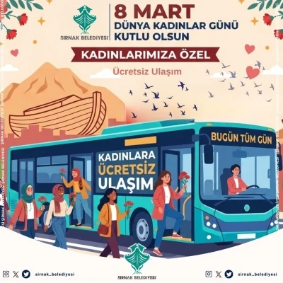 Şırnak&rsquo;ta 8 Martta kadınlara ulaşım &uuml;cretsiz
