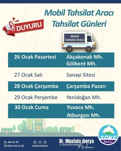 S&ouml;ke&rsquo;de mobil tahsilat aracı mahallelere geliyor
