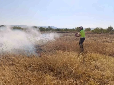 Tarlada çıkan yangını polisler söndürdü
