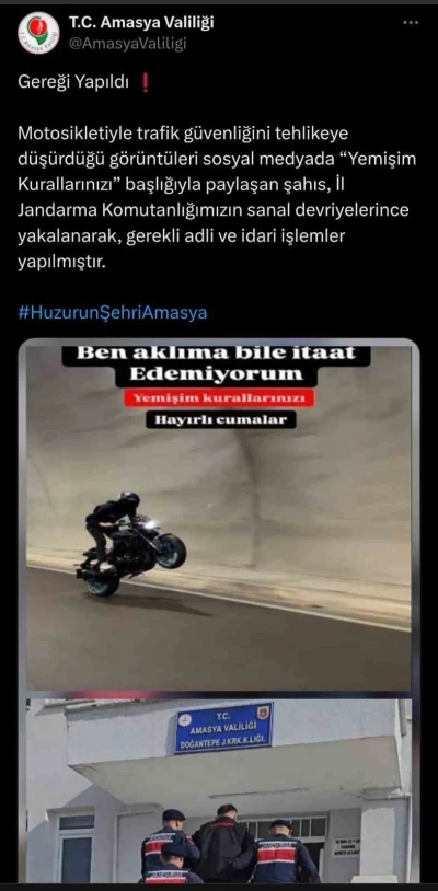 Tehlikeli motosiklet kullandığı görüntüleri ‘Yemişim kurallarınızı’ notuyla paylaştı, &quot;Gereği yapıldı&quot;
