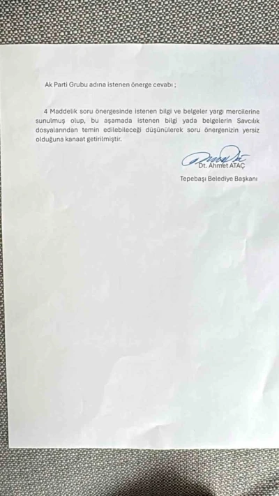 Tepebaşı Belediyesi, AK Parti Grubu&rsquo;nun 4 maddelik yazılı soru &ouml;nergesini cevapsız bıraktı
