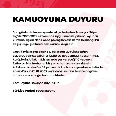 TFF, yeni sezonda yabancı kuralında değişiklik yapılmayacağını a&ccedil;ıkladı

