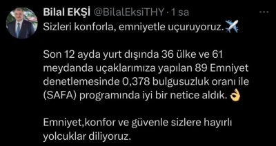 THY 1 yılda 36 ülkede yapılan denetimlerde 0,378 bulgusuzluk oranı elde etti
