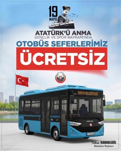 Tosya&rsquo;da 19 Mayıs&rsquo;ta halk otob&uuml;sleri &uuml;cretsiz olacak
