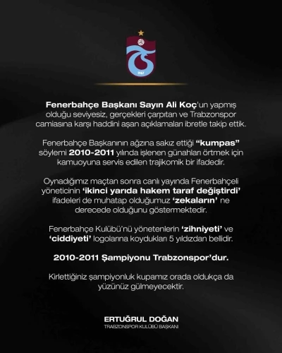 Trabzonspor Başkanı Ertuğrul Doğan’dan sert açıklama
