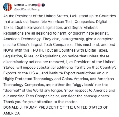 Trump’tan dijital vergi uygulayan ülkelere &quot;Vergi ve kısıtlama tehdidi&quot;
