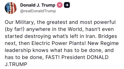 Trump&rsquo;tan İran&rsquo;a uyarı "Sırada k&ouml;pr&uuml;ler, ardından elektrik santralleri var"
