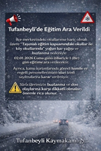 Tufanbeyli&rsquo;de eğitime kar engeli
