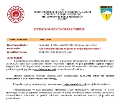 Tunceli i&ccedil;in sağanak yağış uyarısı
