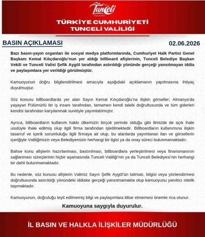 Tunceli Valiliğinden afiş a&ccedil;ıklaması
