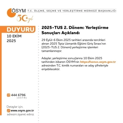 TUS 2. Dönem Yerleştirme Sonuçları açıklandı

