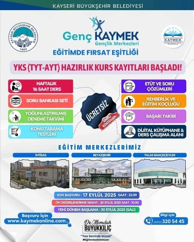 Ücretsiz YKS kurs kayıtları başladı
