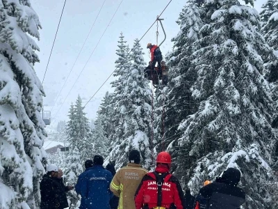 Uludağ&rsquo;da telesiyej arızası: Mahsur kalan t&uuml;m tatilciler kurtarıldı
