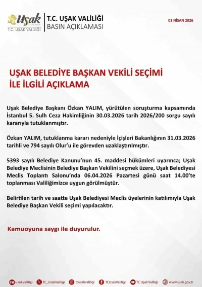 Uşak Belediye Başkan Vekili se&ccedil;imi ile ilgili a&ccedil;ıklama

