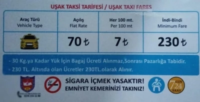 Uşak&rsquo;ta taksi indi-bindi &uuml;creti 230 TL oldu
