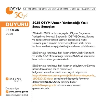 Uzman Yardımcılığı Sınavı sonu&ccedil;ları a&ccedil;ıklandı
