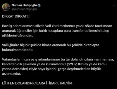 Vali Hatipoğlu’ndan dolandırıcılık olaylarına karşı uyarı
