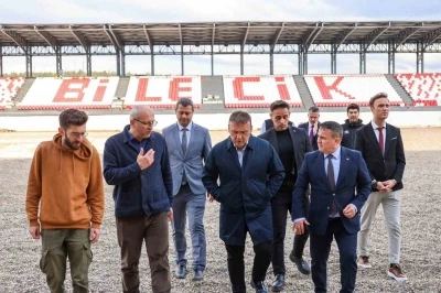 Vali S&ouml;zer yeni stadyum inşaatında ve spor salonunda incelemelerde bulundu
