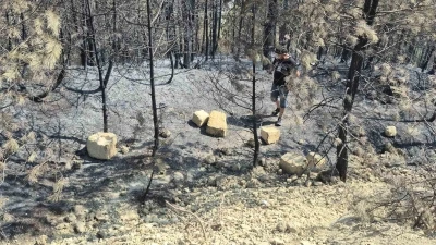 Yangının yol açtığı tahribat havadan görüntülendi
