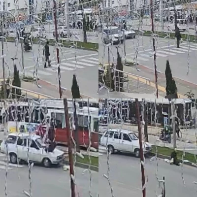 Yaya ge&ccedil;idinden ge&ccedil;erken otomobil &ccedil;arptı: O anlar kamerada
