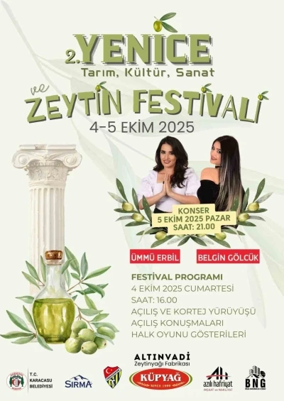 Yenice Tarım, Kültür, Sanat ve Zeytin Festivali kapılarını açıyor
