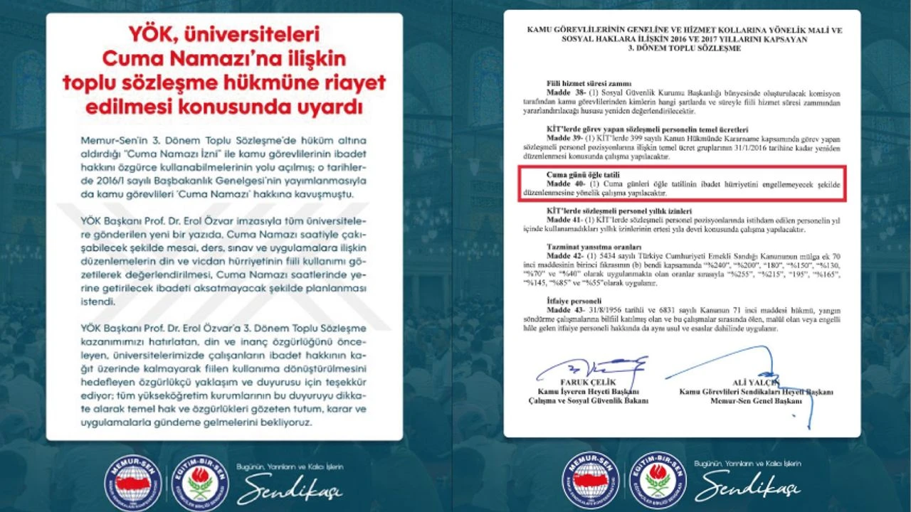 Y&Ouml;K'ten &Uuml;niversitelere "Cuma Namazı saatine ders ve sınav koymayın talimatı