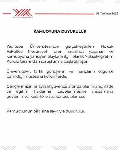 Y&Ouml;K&rsquo;ten Yeditepe &Uuml;niversitesinin mezuniyet t&ouml;renindeki olaylara ilişkin soruşturma
