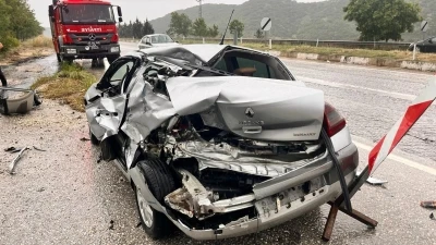 Yol kenarındaki otomobile tır &ccedil;arpıp ka&ccedil;tı: 1 yaralı
