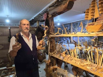 Yozgatlı Kültür Bakanlığı Sanatçısı Raşit Öztürk 19 yıldır ağaç parçalarını hayal gücüyle süslüyor
