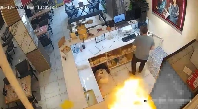 Y&uuml;ksekova&rsquo;da kafede mutfak t&uuml;p&uuml; patladı: Olay anı kamerada
