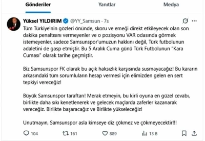 Yüksel Yıldırım: &quot;Samsunspor asla kimseye diz çökmez ve çökmeyecek&quot;
