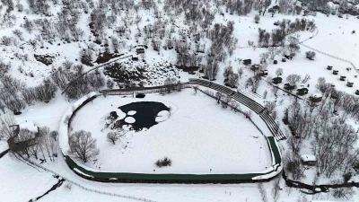 Y&uuml;zen Adalar karla kaplandı, beyaz &ouml;rt&uuml; havadan g&ouml;r&uuml;nt&uuml;lendi
