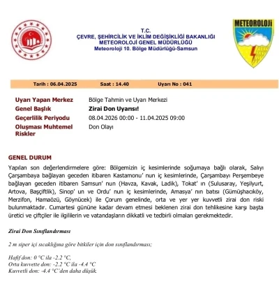 Zirai don uyarısı: Orta Karadeniz i&ccedil;in kritik g&uuml;nler
