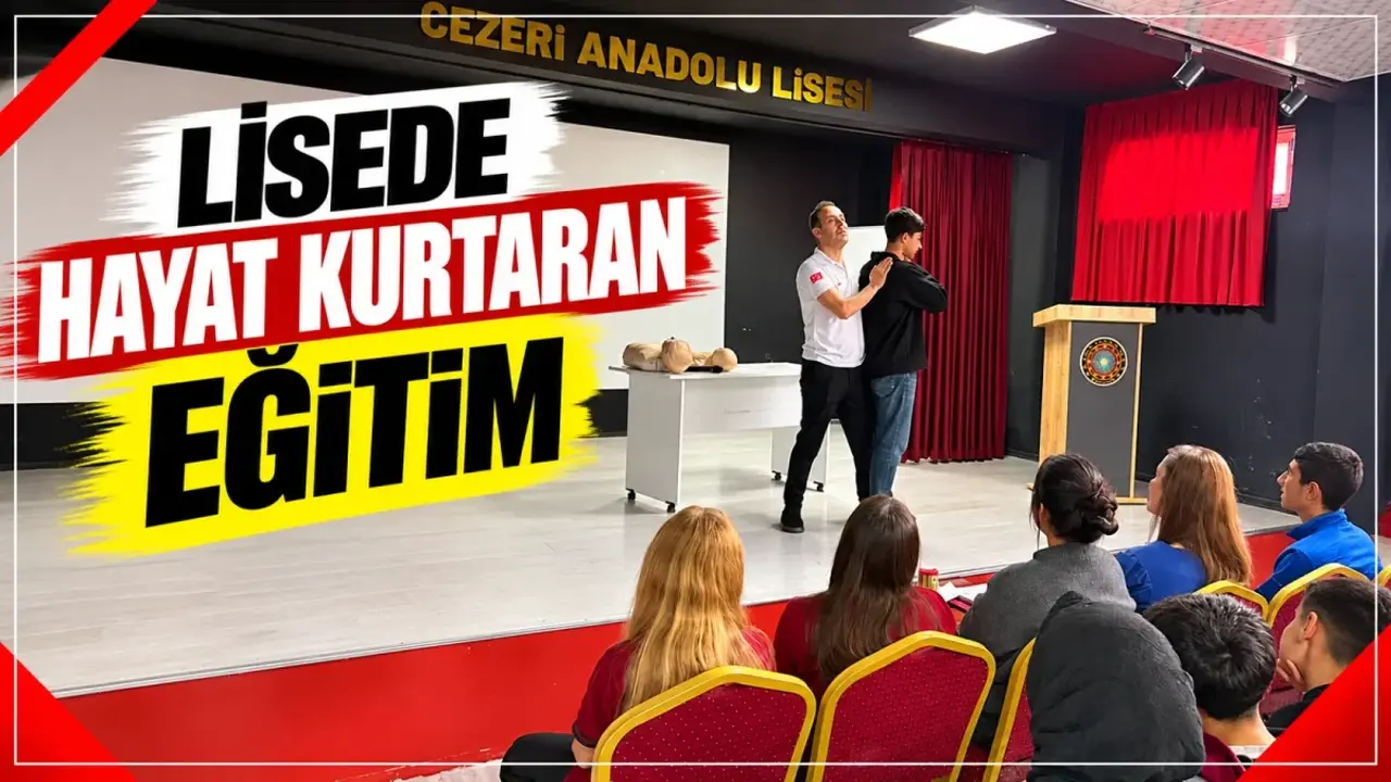 Cezeri Anadolu Lisesinde öğrencilere ilk yardım farkındalık eğitimi verilirken görüntü