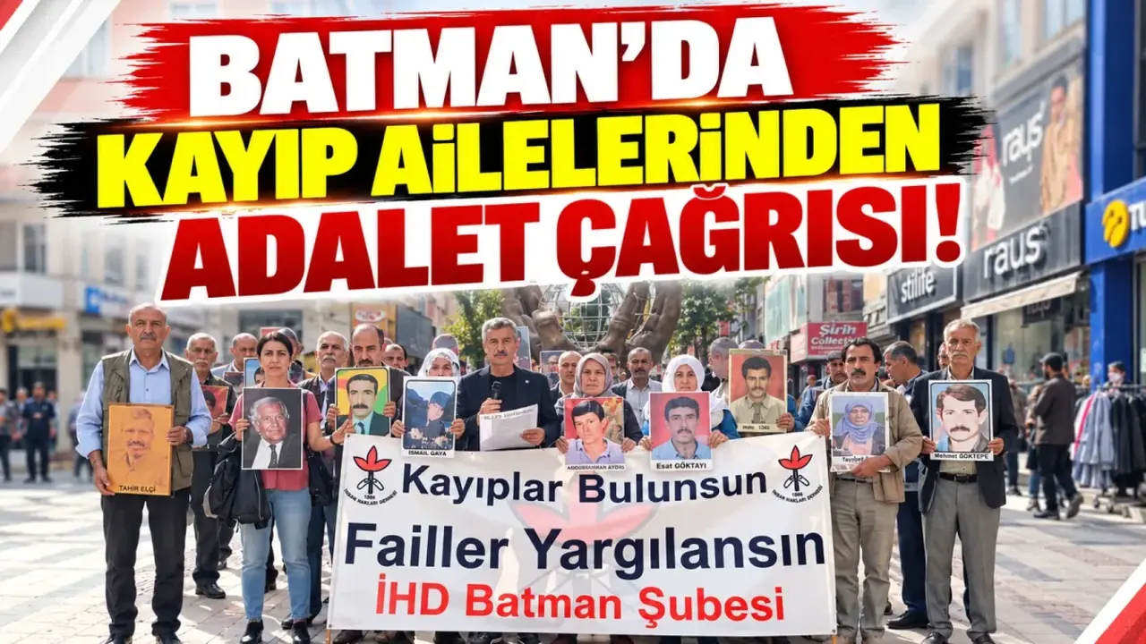 Kayıp yakınlarının fotoğraflarla gerçekleştirdiği anma ve adalet eyleminden görüntü
