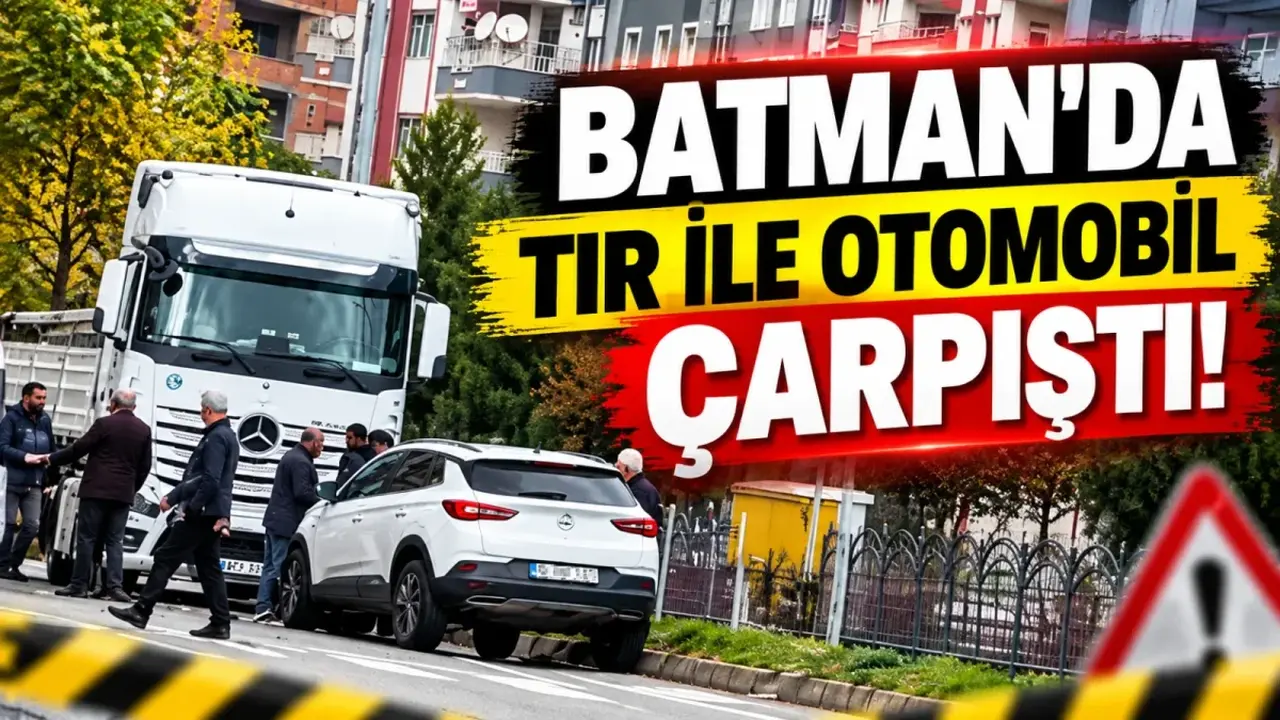 Batman’da Dünya Hastanesi yakınında TIR ile otomobilin çarpıştığı kaza bölgesini gösteren haber fotoğrafı