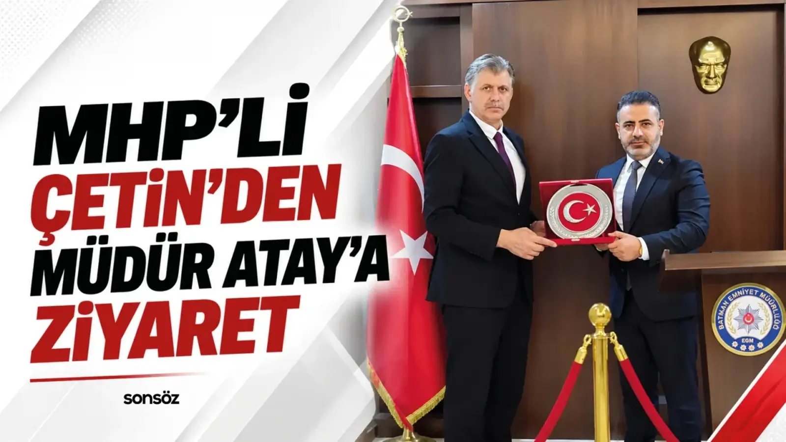 MHP Batman İl Başkanı Muhammed Arif Çetin’in, İl Emniyet Müdürü Yusuf Fatih Atay’ı ziyaretinden görüntü