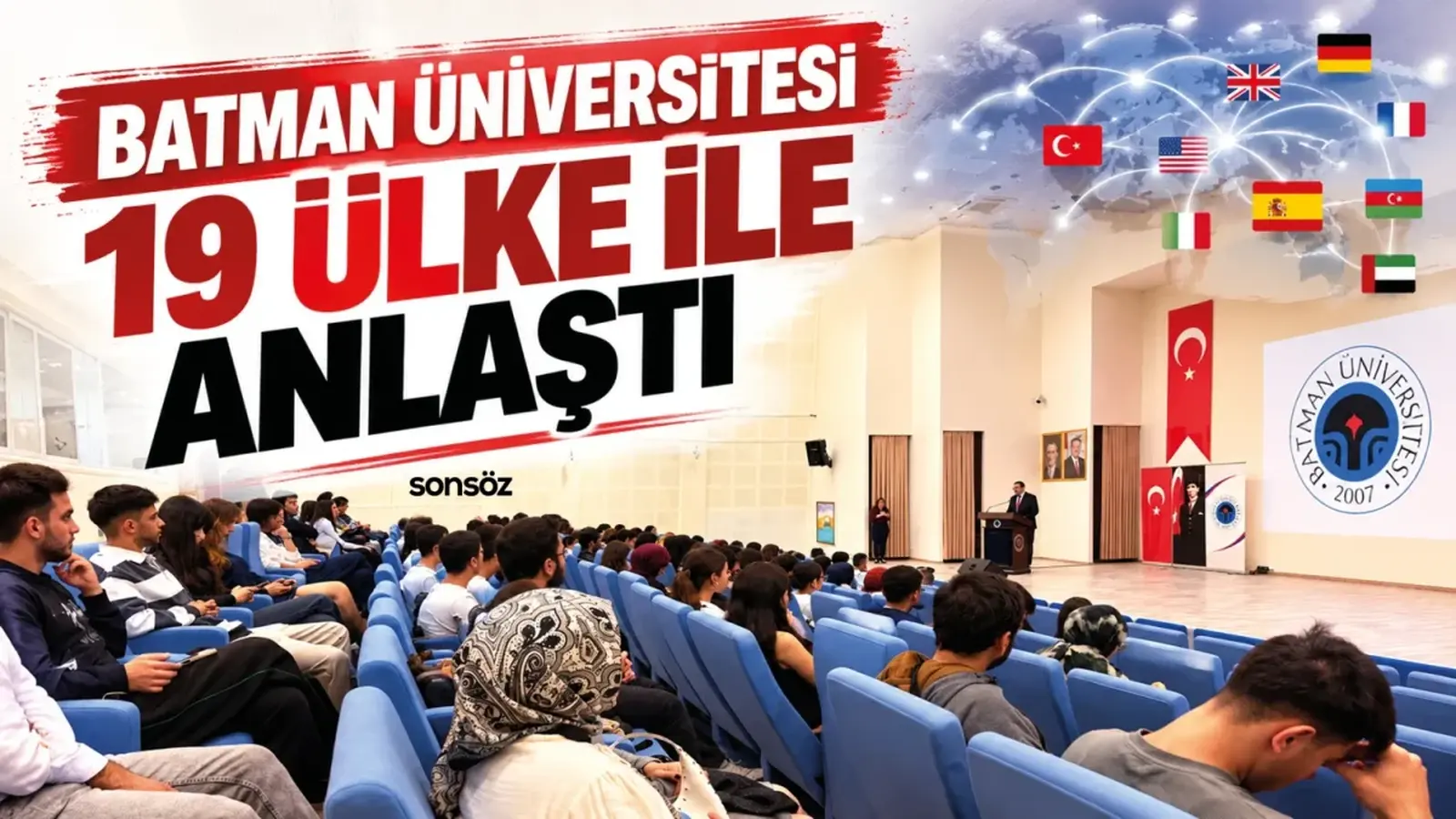 Erasmus Days 2026 etkinliğinde akademisyenler ve öğrencilerin yer aldığı konferans salonu ile Erasmus danışma noktasını gösteren görsel.